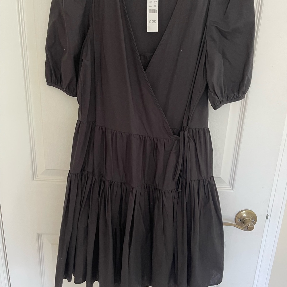 J Crew Black wrap tiered dress